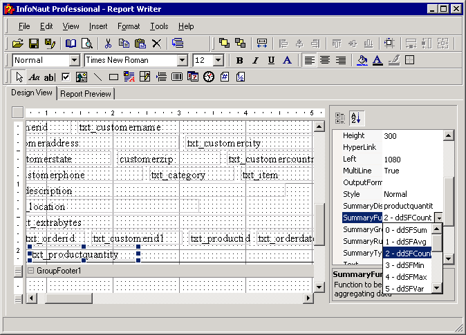 The drop-down list includes funcs like ddSFSum,ddSFAvg, ddSFCount, and etc.