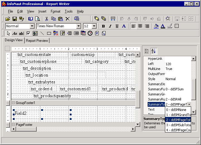 The resulting list contains all available data fields, beginning from ddSMNone.