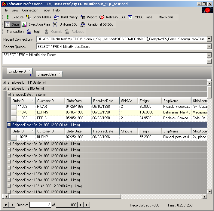 In our example, you can group by EmplyeeID and then ShippedDate. In this way you can narrow down results.