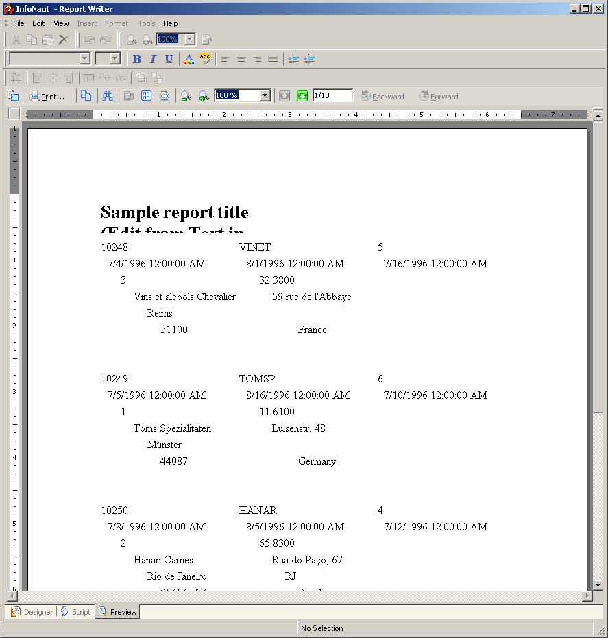 The preview contains all the information from a query presented on a page, with all the completed formatting work.