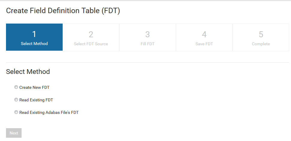 Screenshot: Create Field Definition Table (FDT) screen