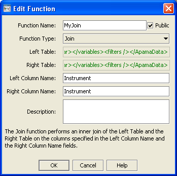 Illustration showing the Edit Function dialog