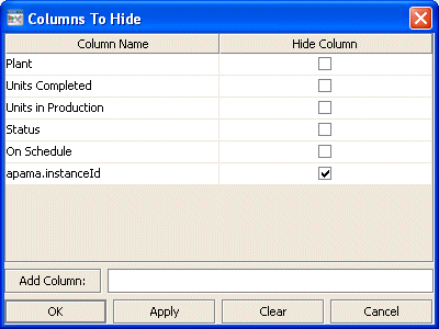 Illustration showing the Columns to Hide dialog