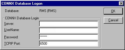 The Database Logon window contains the text boxes for the necessary information.