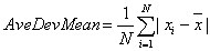 A graphical representation of the formula CONNX uses to find the average deviation mean.