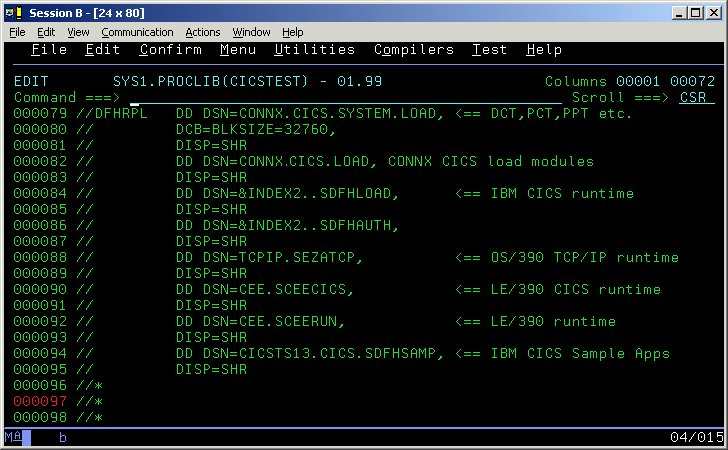 change CICS Startup JCL RPL list window