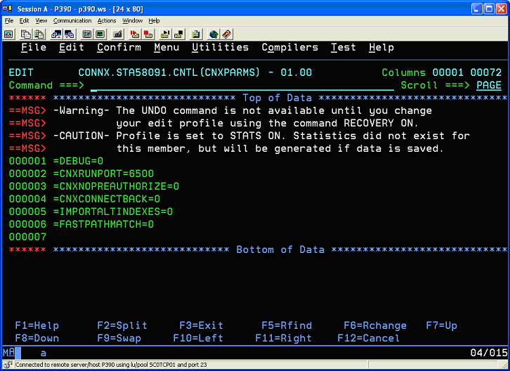 CNXPARMS has default values for DEBUG=0, CNXRUNPORT=6500, CNXNOPREAUTHORIZE=0, CNXCONNECTBACK=0, IMPORTALTINDEXES=0, FASTPATHMATCH=0.