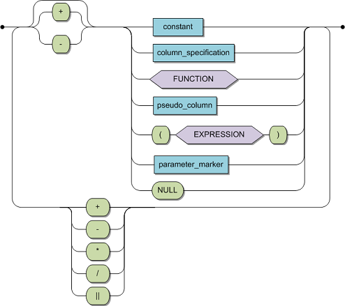 You can use the +, -, *, /, and || operators on constants, column_specifications, FUNCTIONs, pseudo_columns, (EXPRESSIONs), parameter_markers, and NULLs.