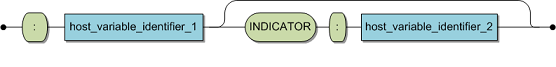 You use a : delimiter, then the identifier. After that, if necessary, use the INDICATOR clause with another : delimiter and a second identifier.