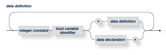 A COBOL host variable has an integer constant, a host variable identifier and data definitions and/or data declarations.