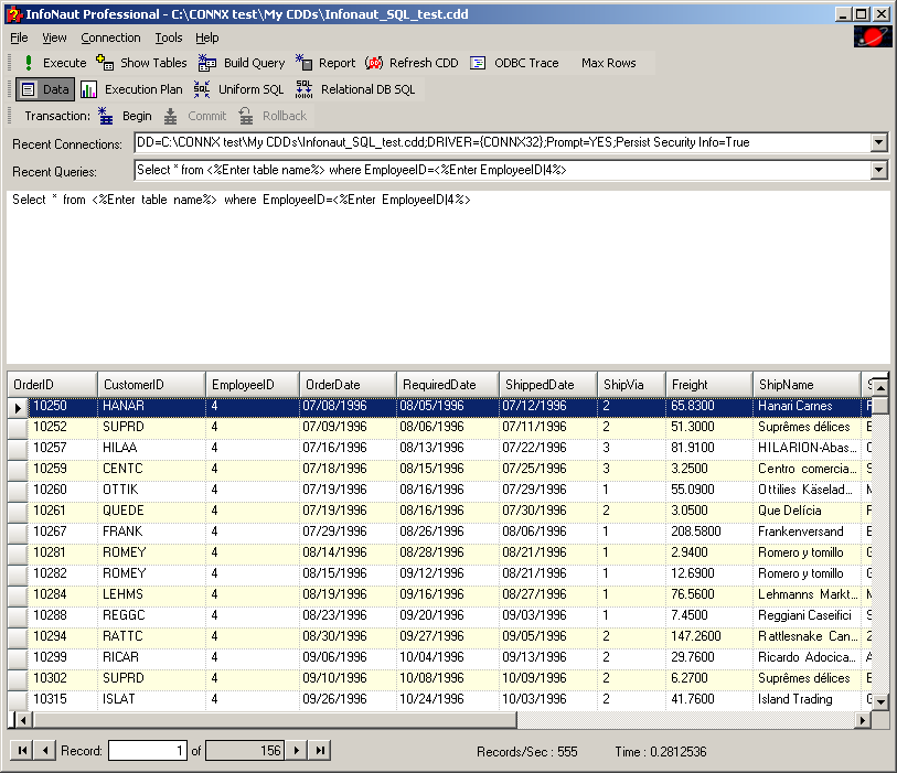 In our example the results pane only has results from the table Orders that have EmployeeID value of 4.