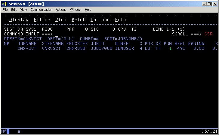 SDSF idle CNXVSCT batch server job window