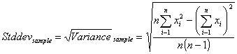 Graphical representation of the formule CONNX uses to calculate the standard deviation of a population.