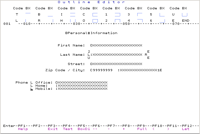 Box-Codes im Outline-Editor