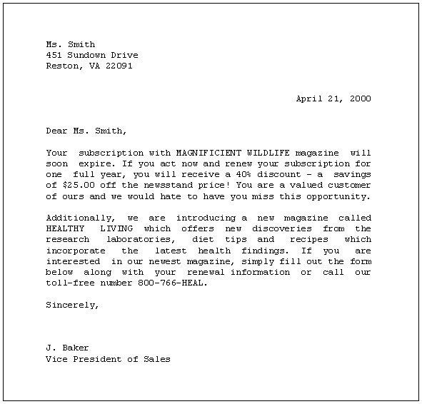 Example for form letter