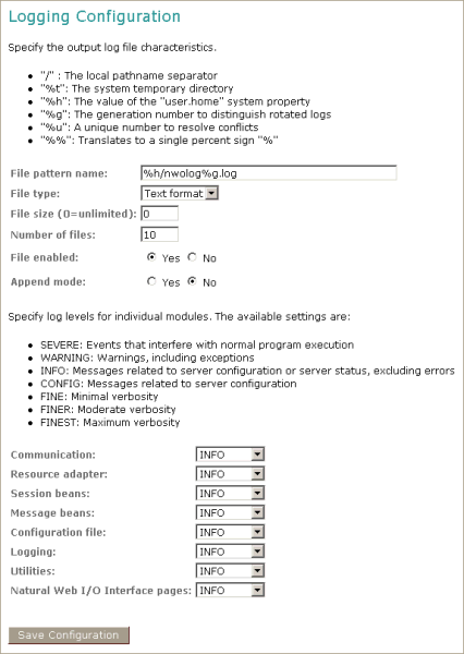 Logging configuration