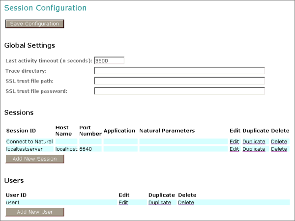 Session configuration