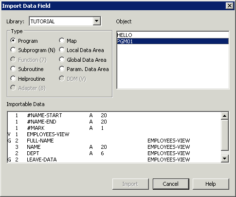 Import data field