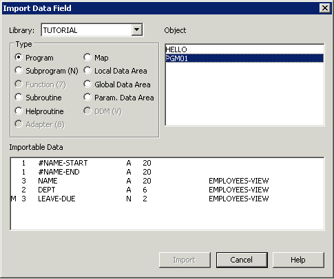 Import data field