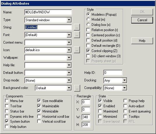 Dialog attributes