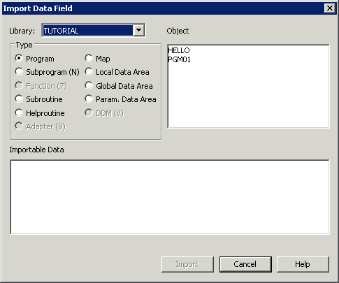 Import data field