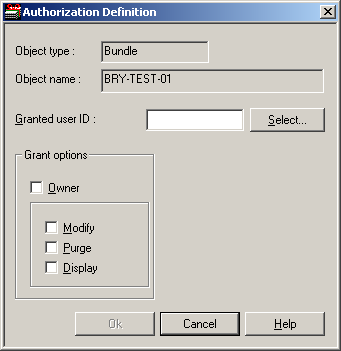 Authorization definition dialog