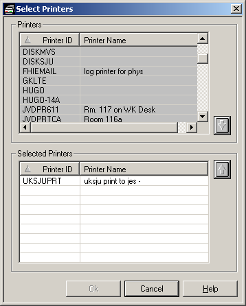 Select Printers dialog