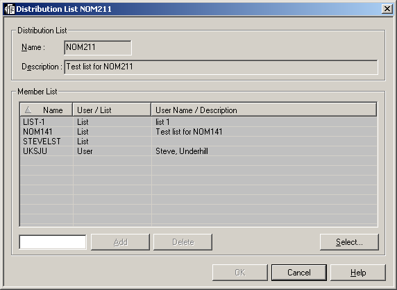 Add member to distribution list dialog