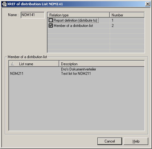 Cross-reference information for a distribution list