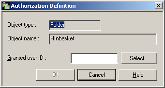 Authorization definition dialog