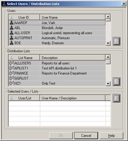 Select Users / Distribution Lists