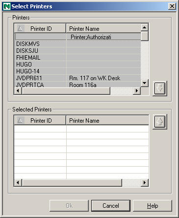 Select Printers dialog