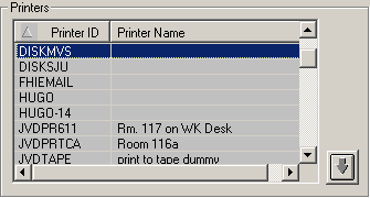 Select Printers dialog - top