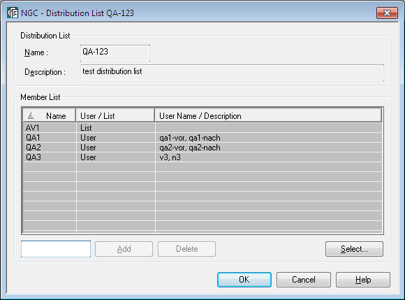 Add member to distribution list dialog
