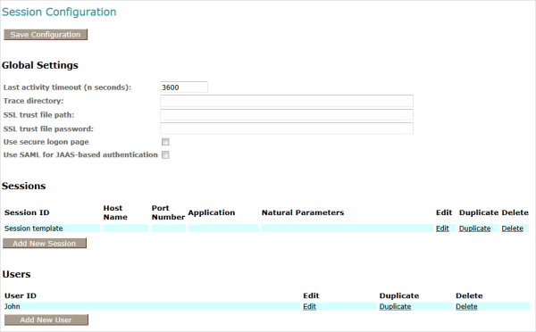 Session configuration