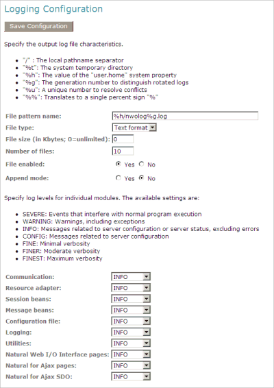 Logging configuration