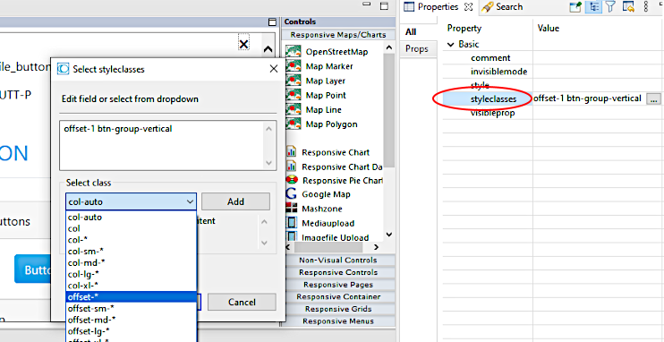 style classes for a control as drop-down in the Properties view of the                 Layout Painter.