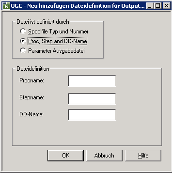 Dateidefinition für Output Management - Proc. Step and DD-Name