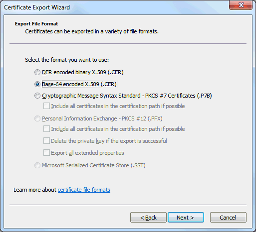 Certificate Export Wizard