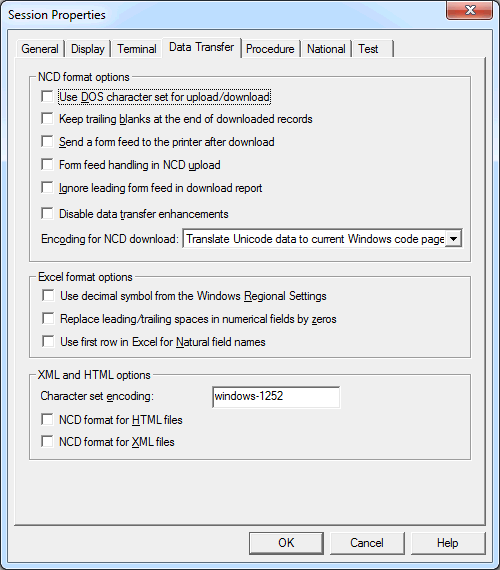 Session Properties - Data Transfer