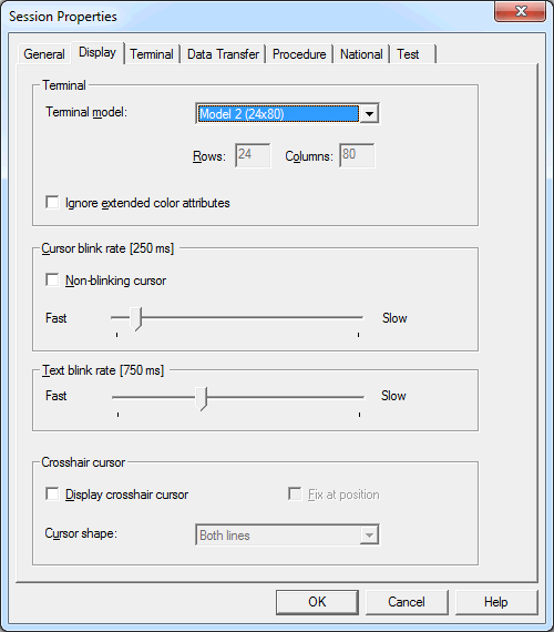 Session Properties - Display for all Session Types except VT Types