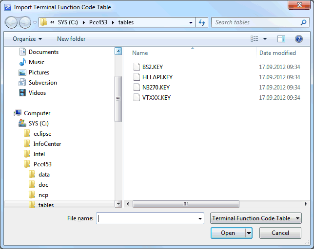 Import Terminal Function Code Table