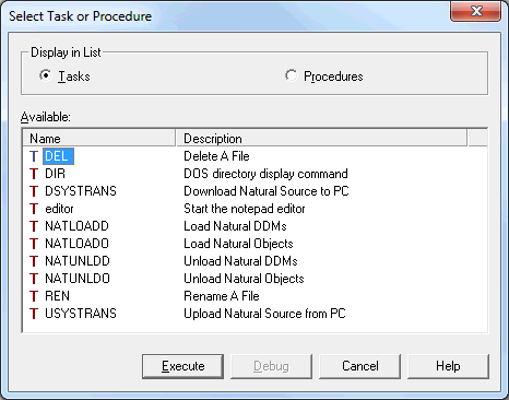 Select Task or Procedure