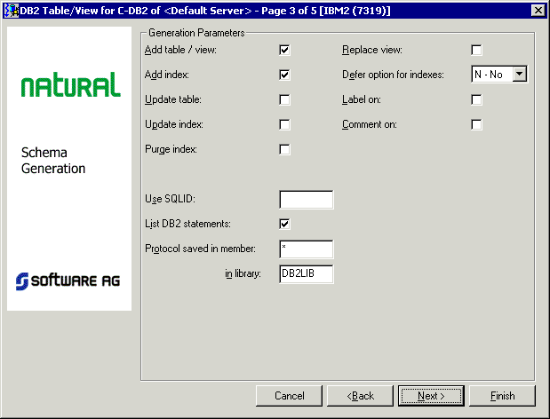 Parameters for DB2 table/view