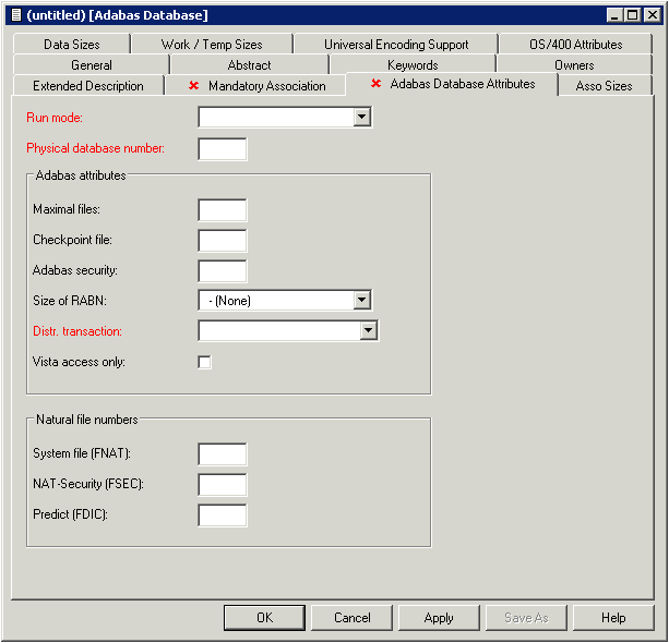 Adabas database attributes