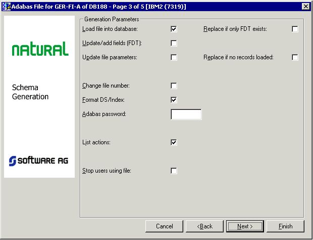 Parameters for Adabas file