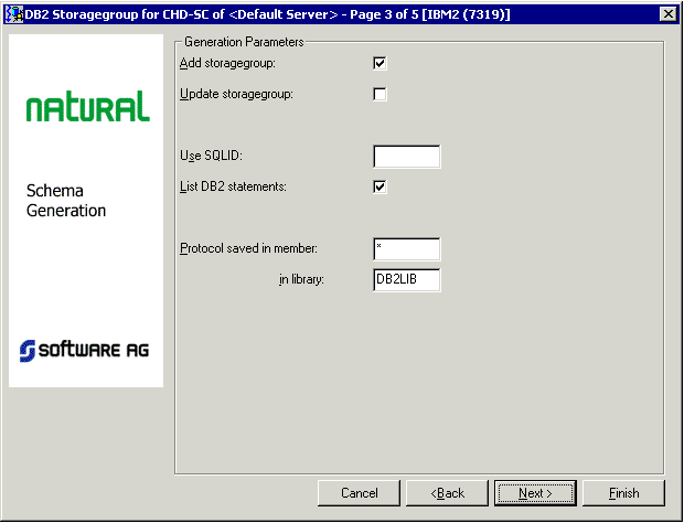 Parameters for DB2 storagegroup