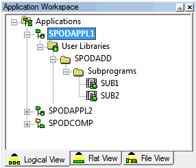 Linked subprograms in application workspace