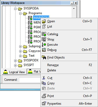 Context menu for program