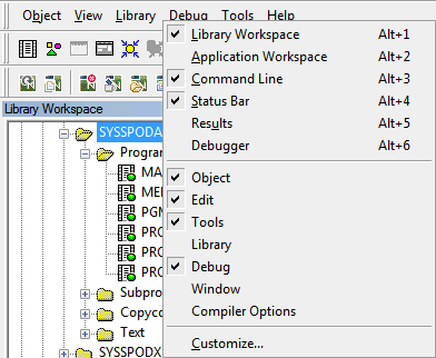 Context menu for menu bar or workspace